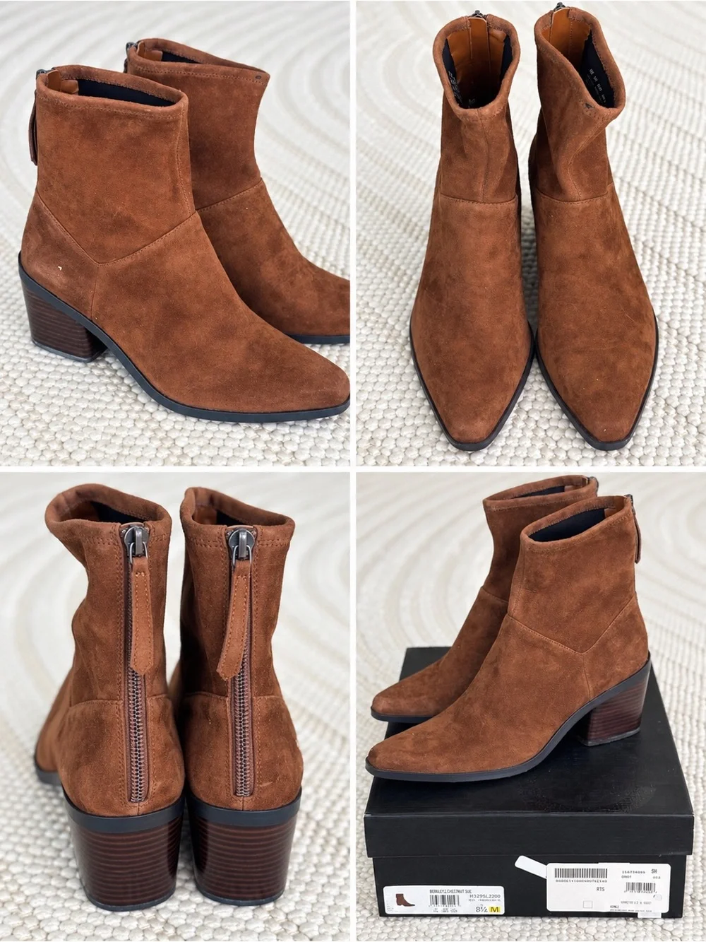 27 Edit Berkley 2 Block Heel Ankle Bootie Chestnut Brown Suede NWT 8.5